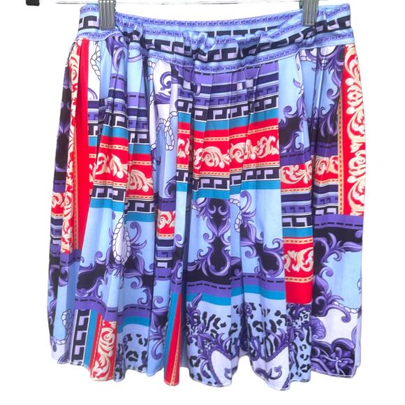 Colorful Pattern Stretch Pleated Party Short High Waisted Mini Skirt Blue Red L - Picture 1 of 10
